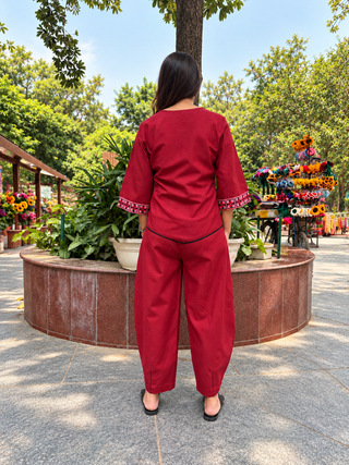 Cross Stitch Short Set- Maroon