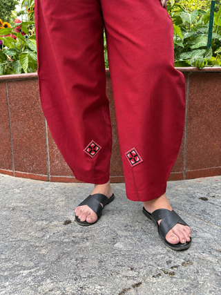 Cross Stitch Short Set- Maroon