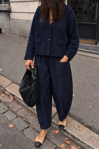 Linen Cargo Casual Pants- Navy