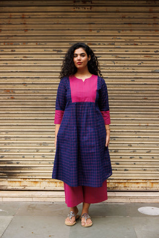 Ayna Handloom Kurta set- Navy Pink