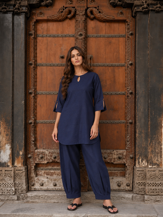 Masala Tea Kurta Set- Navy