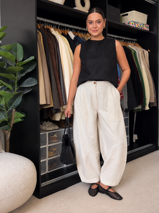 Linen Barrel Trouser- Ivory