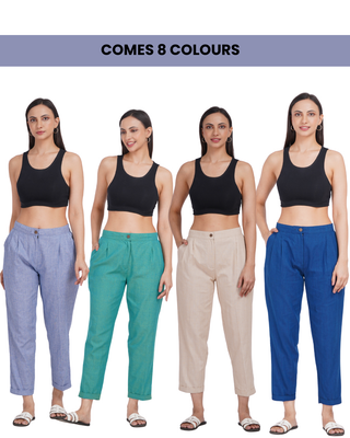 Linen Blend Box Pleat Pants- Navy