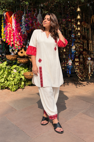 Cross Stitch Long Set- Ivory