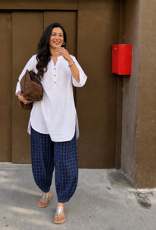 Kashi Checkered Coord Set- Navy