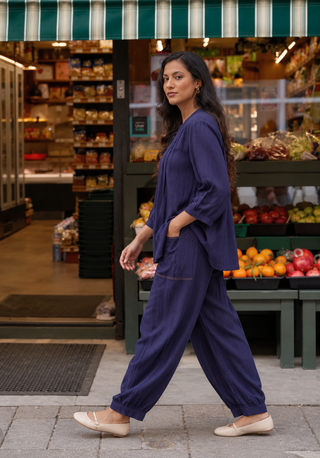 Crepe Pintuck Set- Navy