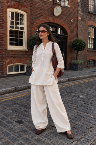 Peforated Linen- Barrel Pants set