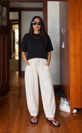 Linen Cargo Casual Pants- Ivory