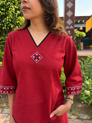 Cross Stitch Short Set- Maroon