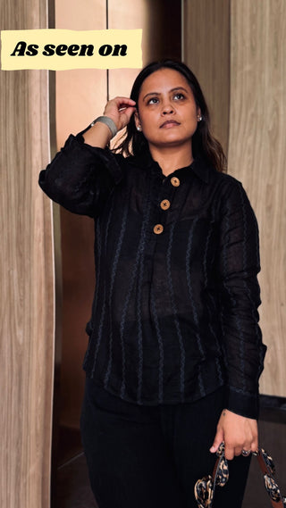 Sheer Pure Linen Top-  Black