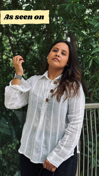 Sheer Pure Linen Top-  White