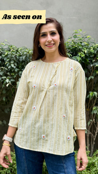 Coco Hand Embroidered Kurta Top- Lemon