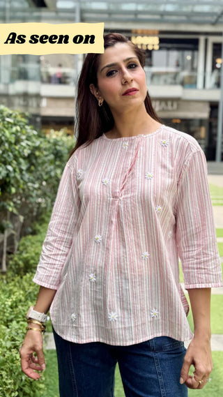 Coco Hand Embroidered Kurta Top- Pink