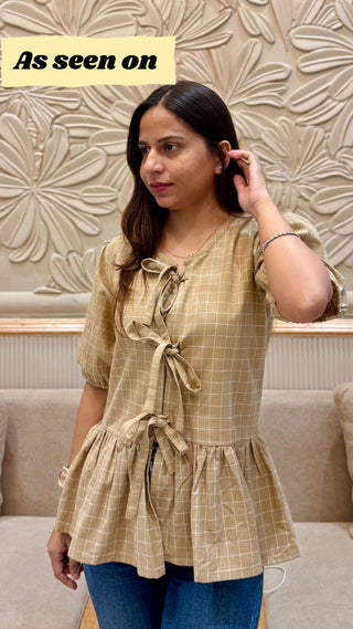 Gigi Peplum Handloom Top- Beige