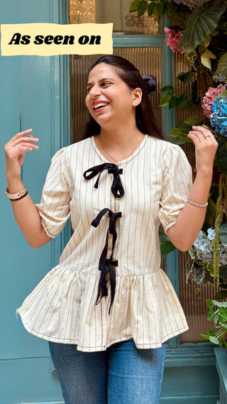 Gigi Peplum Handloom Top- Cream