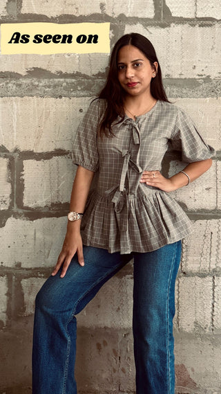 Gigi Peplum Handloom Top- Dusty Olive