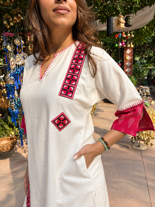 Cross Stitch Long Set- Ivory