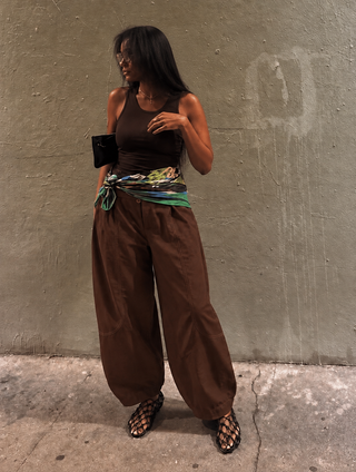 Linen Barrel Trouser- Brown