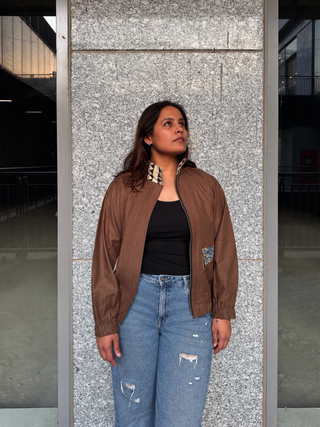 Linen Bomber Jacket- Brown