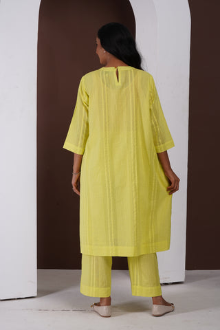 Pleated Jhumka Kurta Set- Lime Green