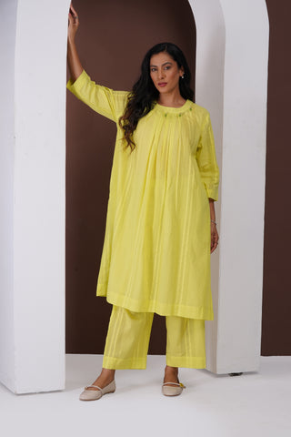 Pleated Jhumka Kurta Set- Lime Green