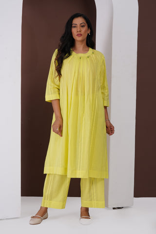 Pleated Jhumka Kurta Set- Lime Green