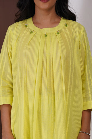Pleated Jhumka Kurta Set- Lime Green