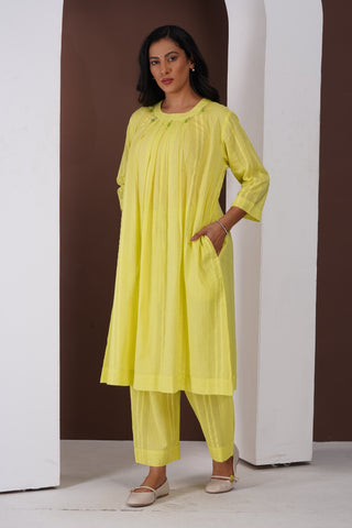 Pleated Jhumka Kurta Set- Lime Green
