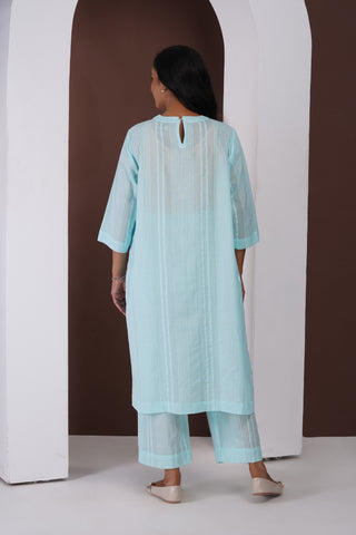 Pleated Jhumka Kurta Set- Sky Blue
