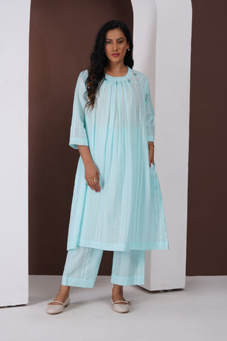 Pleated Jhumka Kurta Set- Sky Blue