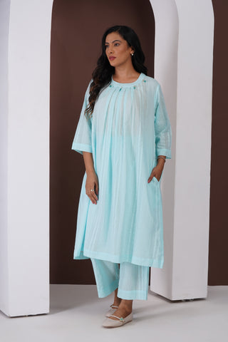 Pleated Jhumka Kurta Set- Sky Blue