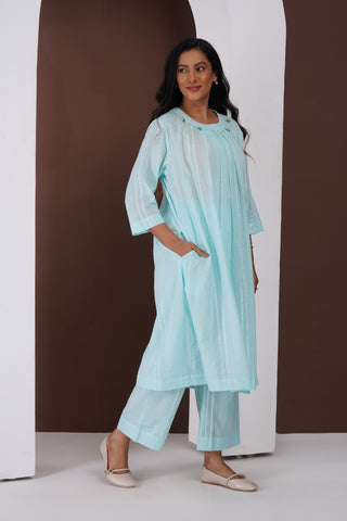 Pleated Jhumka Kurta Set- Sky Blue