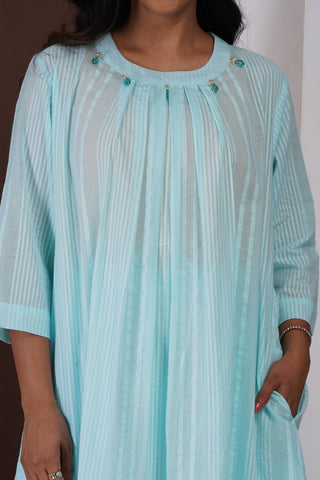 Pleated Jhumka Kurta Set- Sky Blue