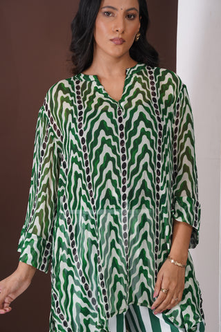 Marble Chiffon Short Kurti- Farshi Pants Set