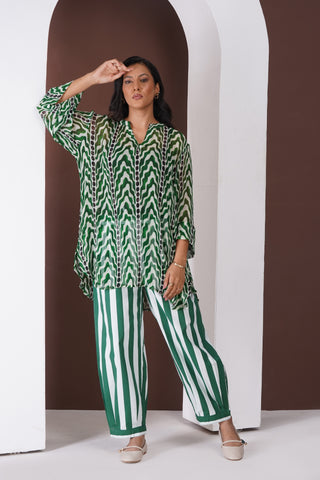 Marble Chiffon Short Kurti- Farshi Pants Set