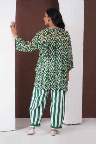 Marble Chiffon Short Kurti- Farshi Pants Set
