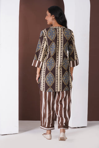 Ajrakh Short Kurti- Farshi Pants Set