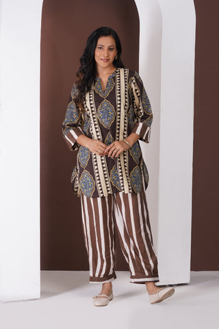 Ajrakh Short Kurti- Farshi Pants Set