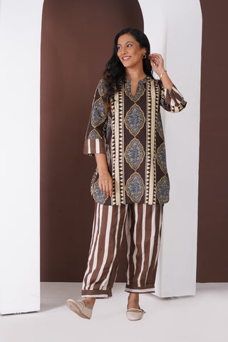 Ajrakh Short Kurti- Farshi Pants Set