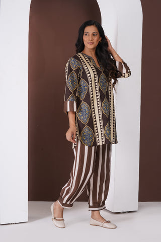 Ajrakh Short Kurti- Farshi Pants Set
