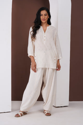 Peforated Linen- Barrel Pants set