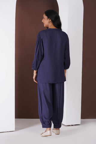 Crepe Pintuck Set- Navy