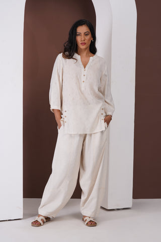 Peforated Linen- Barrel Pants set