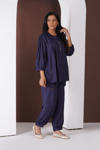 Crepe Pintuck Set- Navy