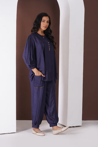 Crepe Pintuck Set- Navy