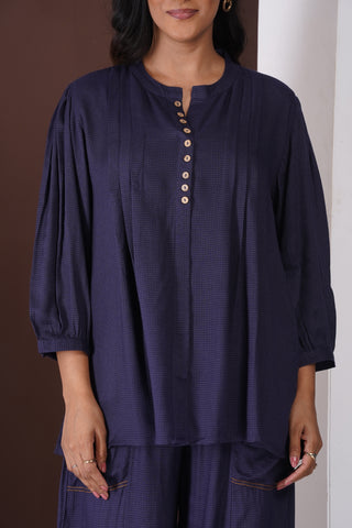 Crepe Pintuck Set- Navy