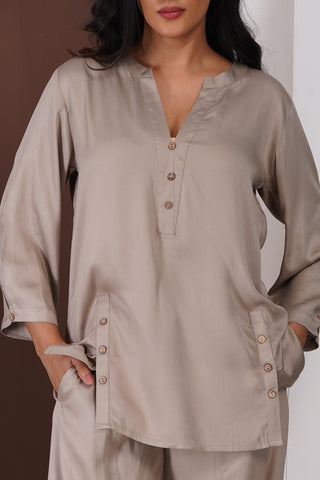 Silk Top- Barrel Pants set- Chalk