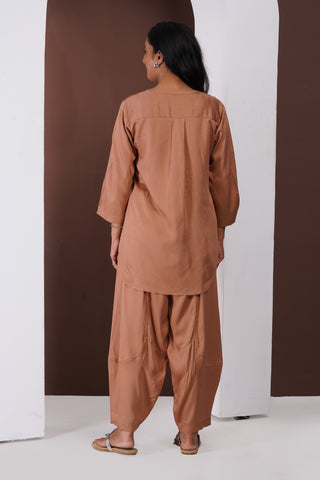 Silk Top- Barrel Pants set- Rust