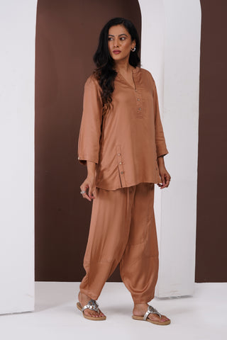 Silk Top- Barrel Pants set- Rust