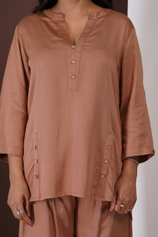 Silk Top- Barrel Pants set- Rust